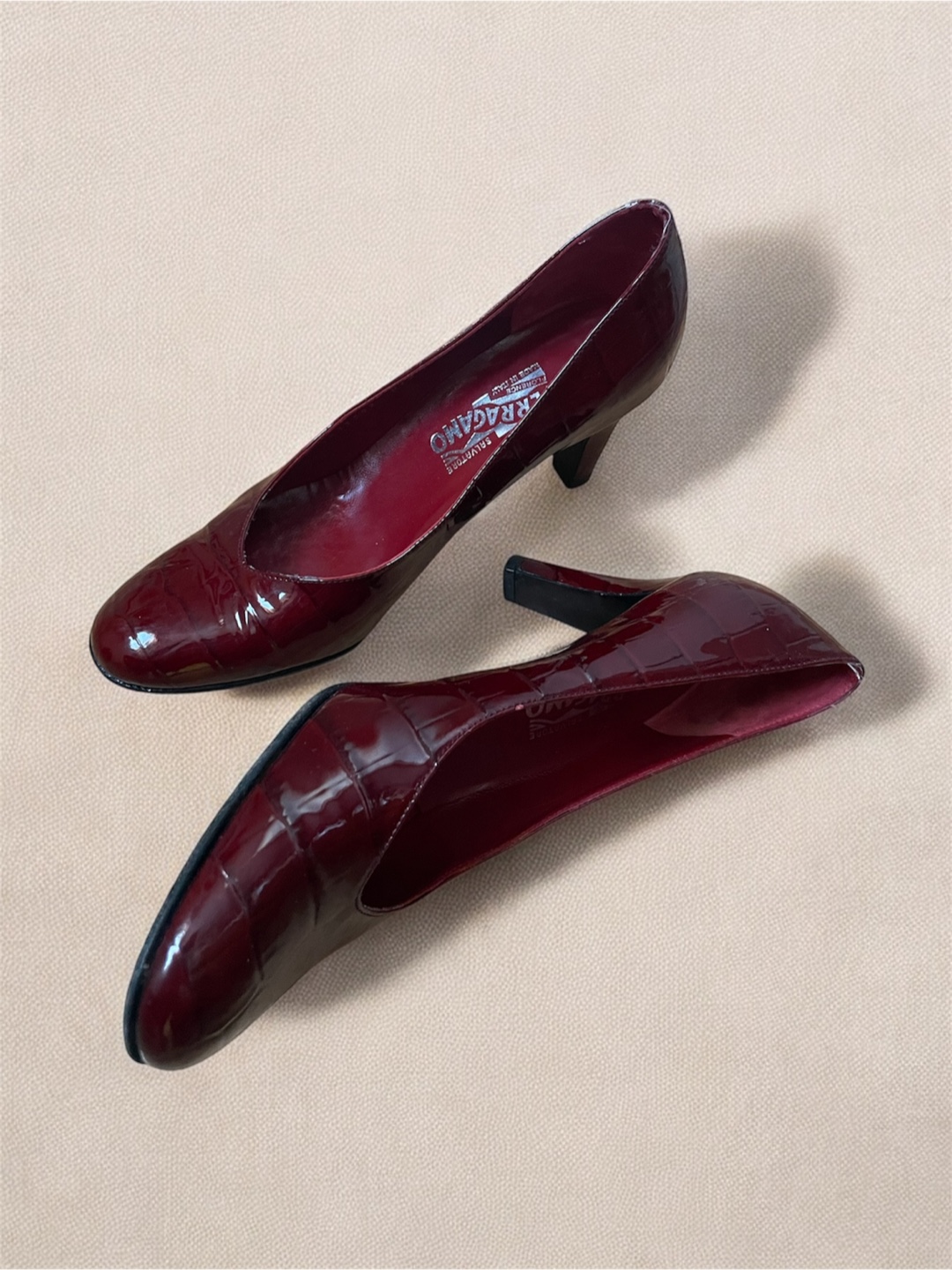 Salvatore Ferragamo Burgundy Patent Leather Heels