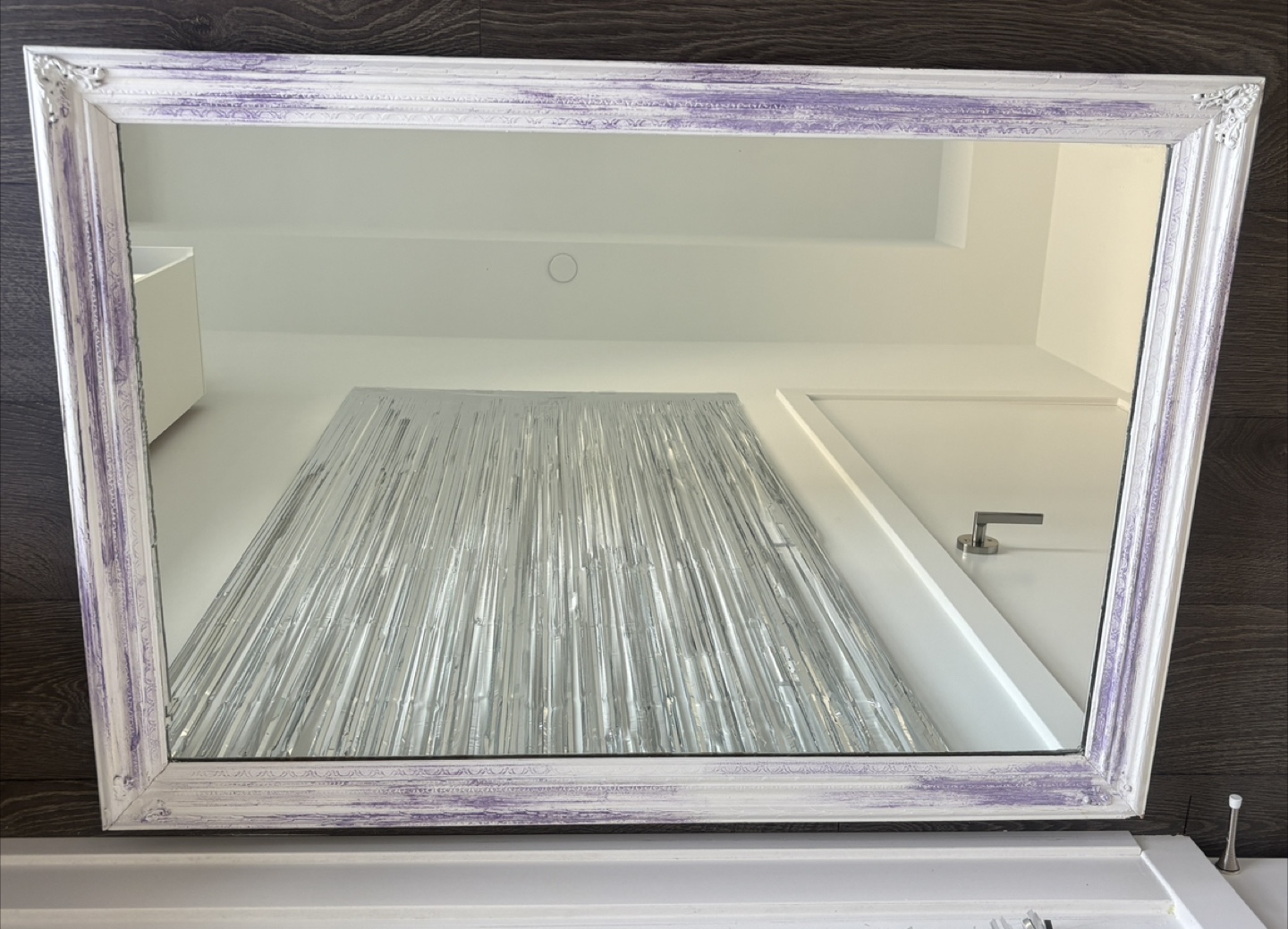 White Framed Mirror with Purple Accent - photo 4