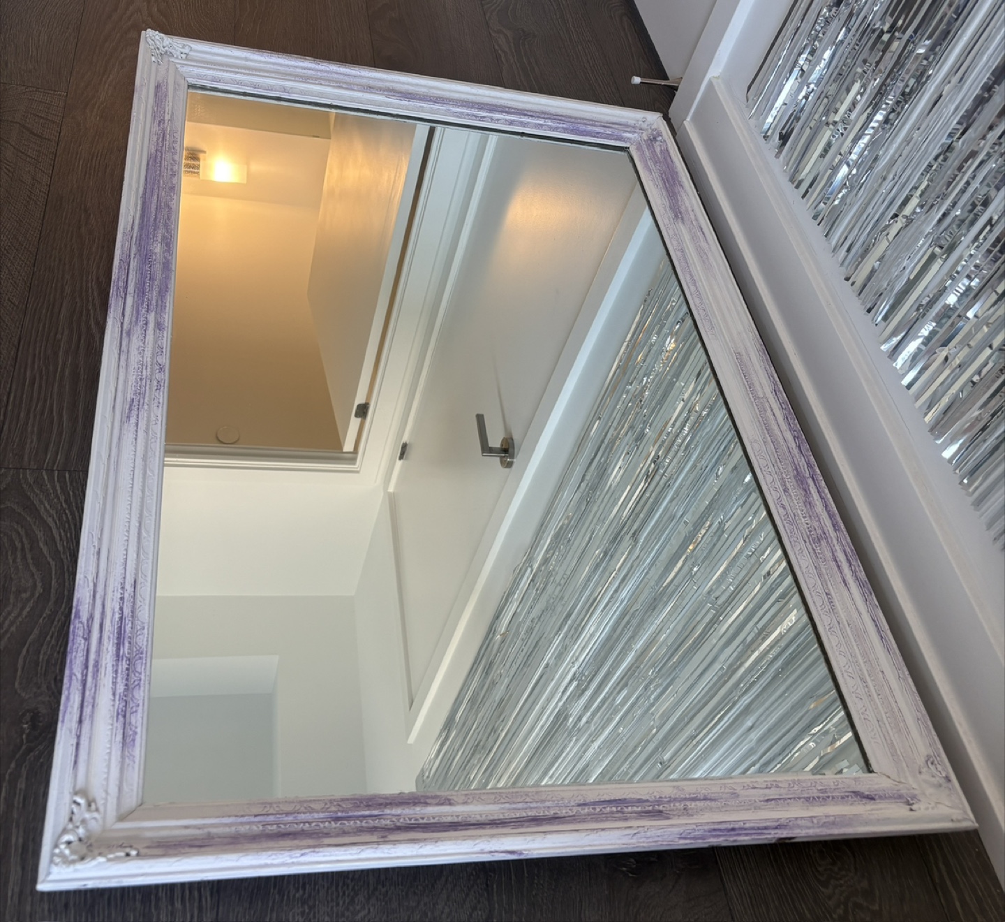 White Framed Mirror with Purple Accent - photo 2