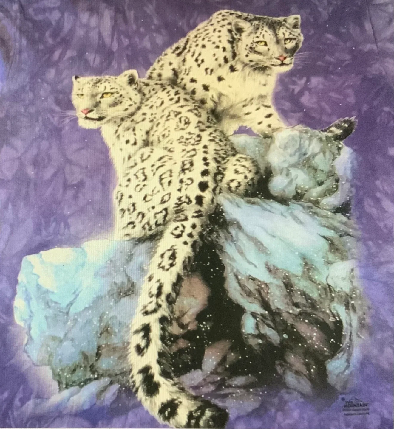 Snow leopard mountain tie-dyed purple print T-shirt. Size large. thumbnail