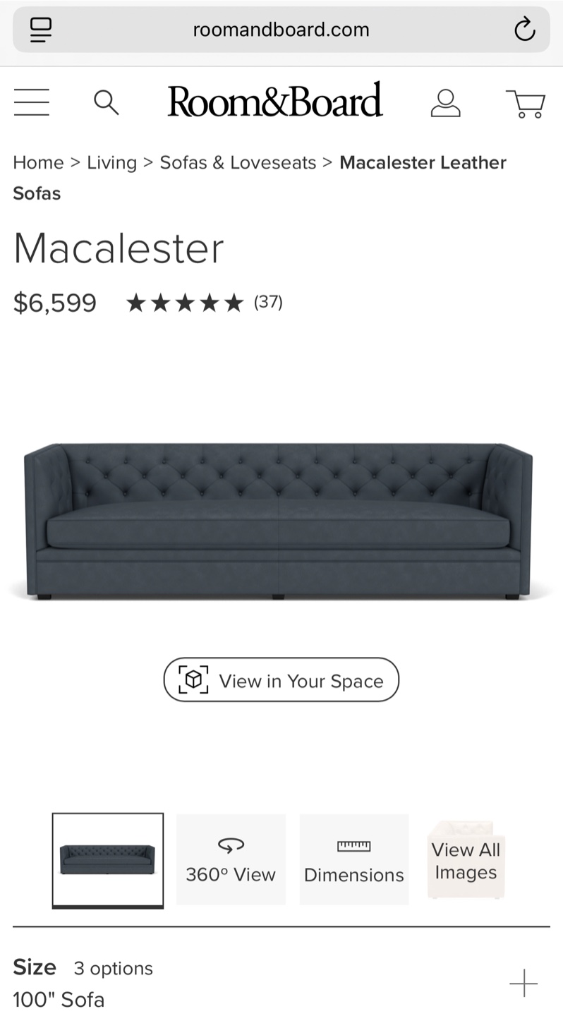 Room & Board Macalester Leather Sofa - 100” - photo 4