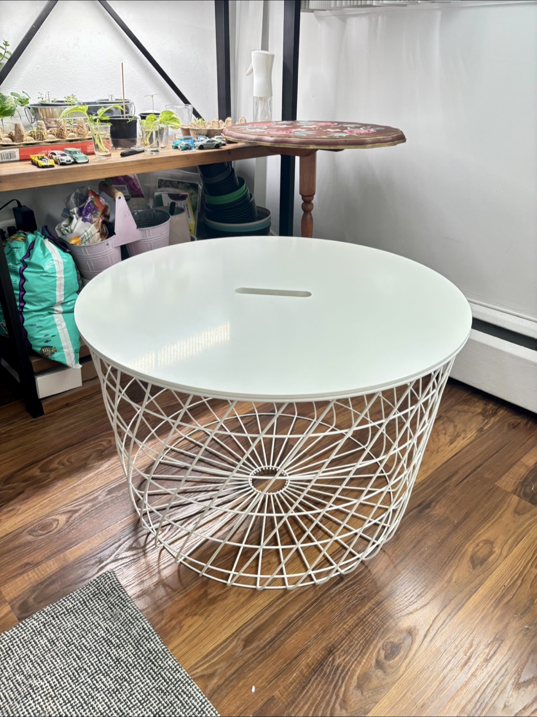 White Wire Basket Side Table