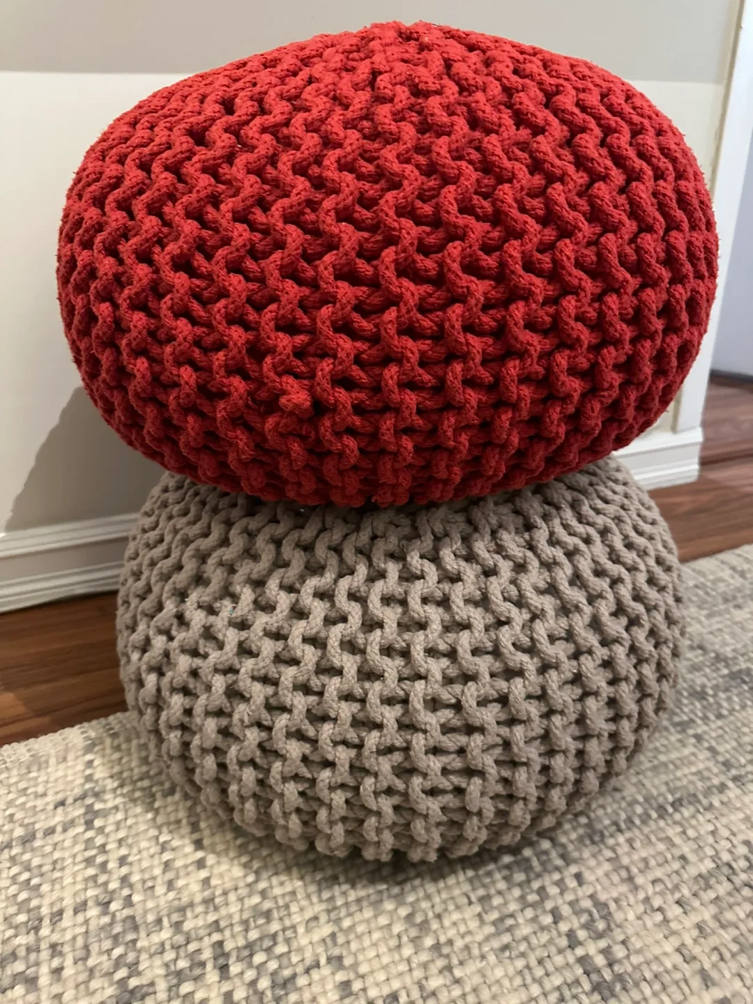 Two Knitted Pouf Ottomans thumbnail