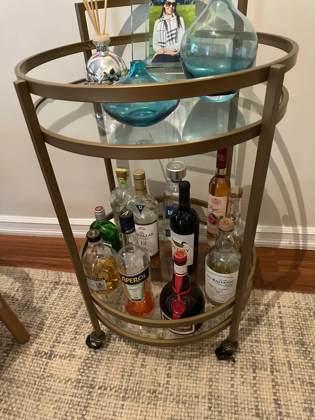 Rolling Bar Cart with Glass Shelves thumbnail