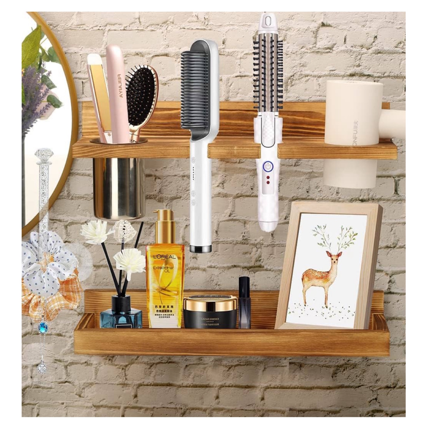 Wooden Hair Tool Caddy with Storage Tray