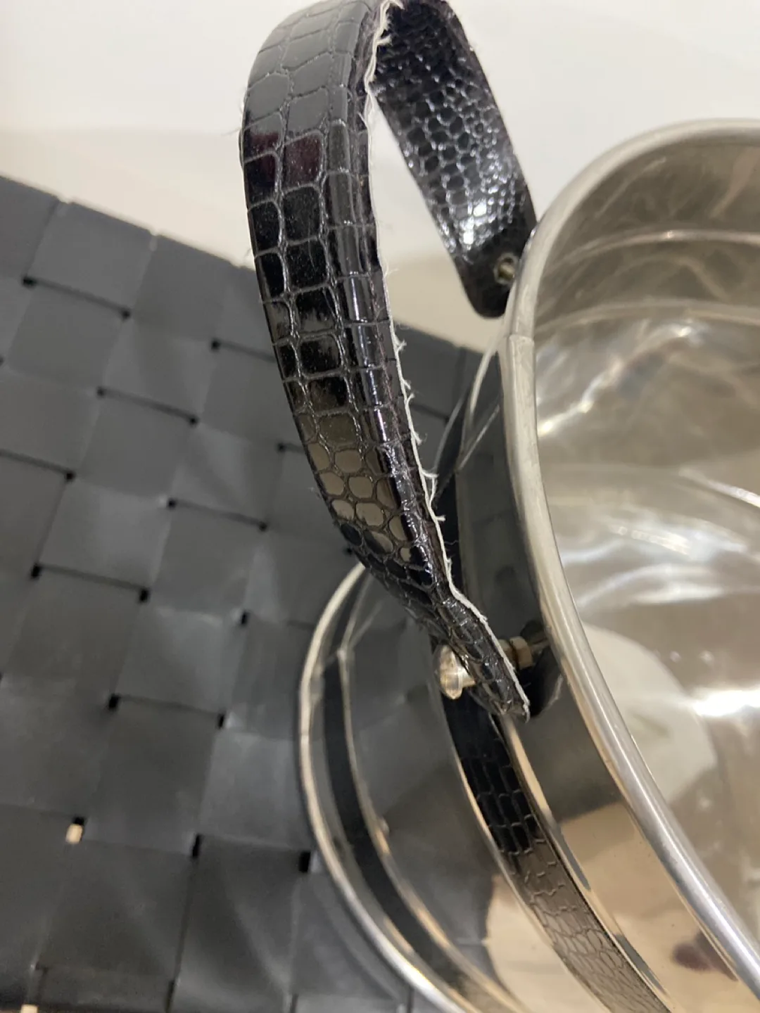 Metal Ice Bucket with Faux Croc Trim image indicator(3)