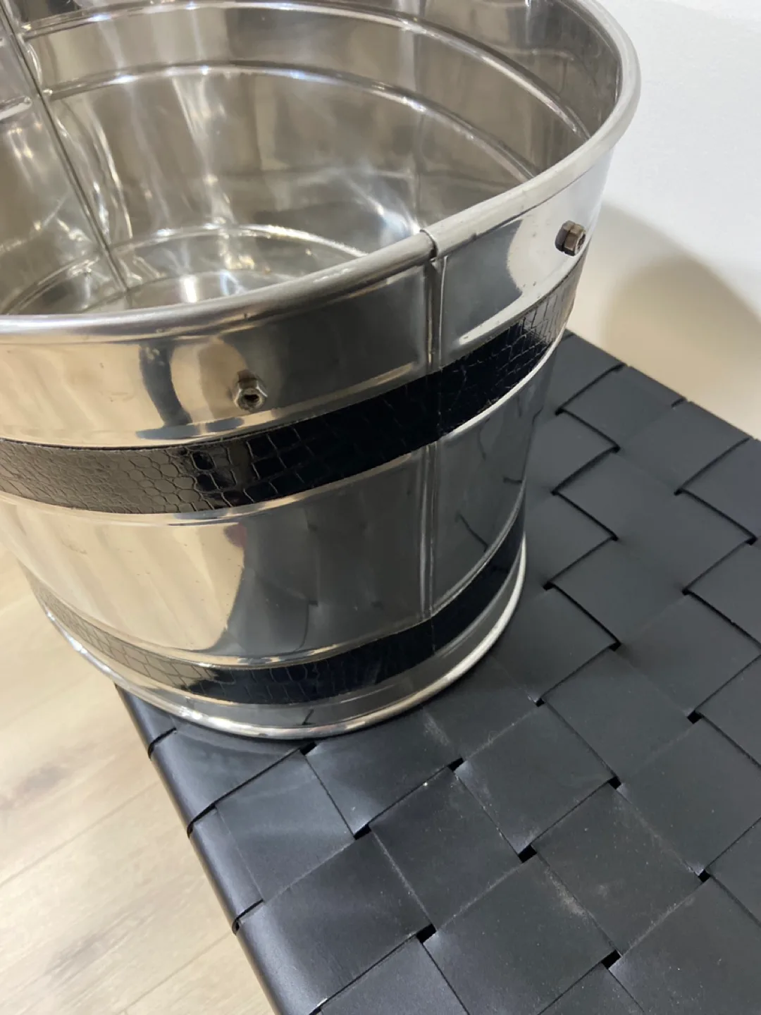 Metal Ice Bucket with Faux Croc Trim image indicator(4)