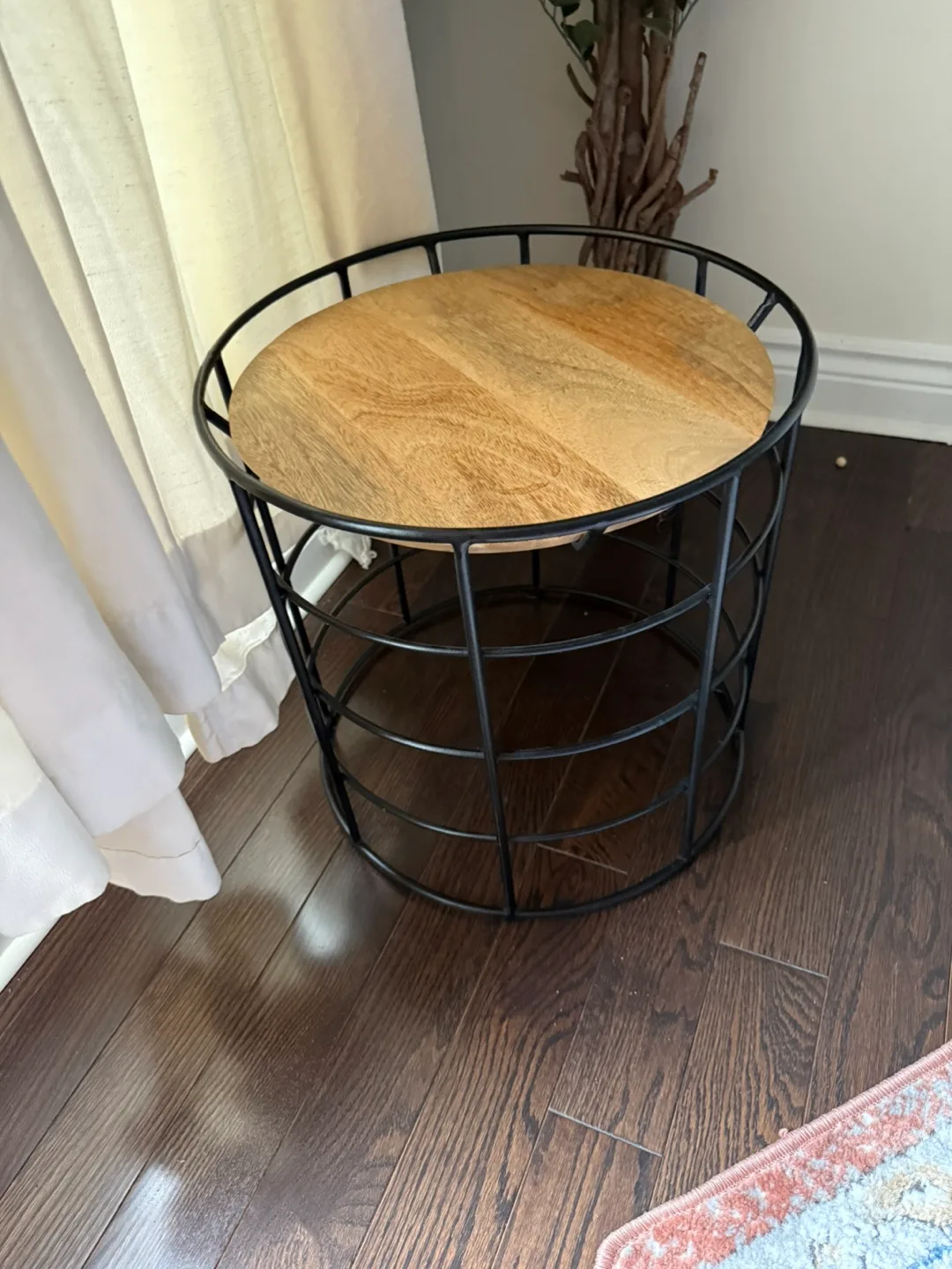 Round Wood and Metal Side Table thumbnail