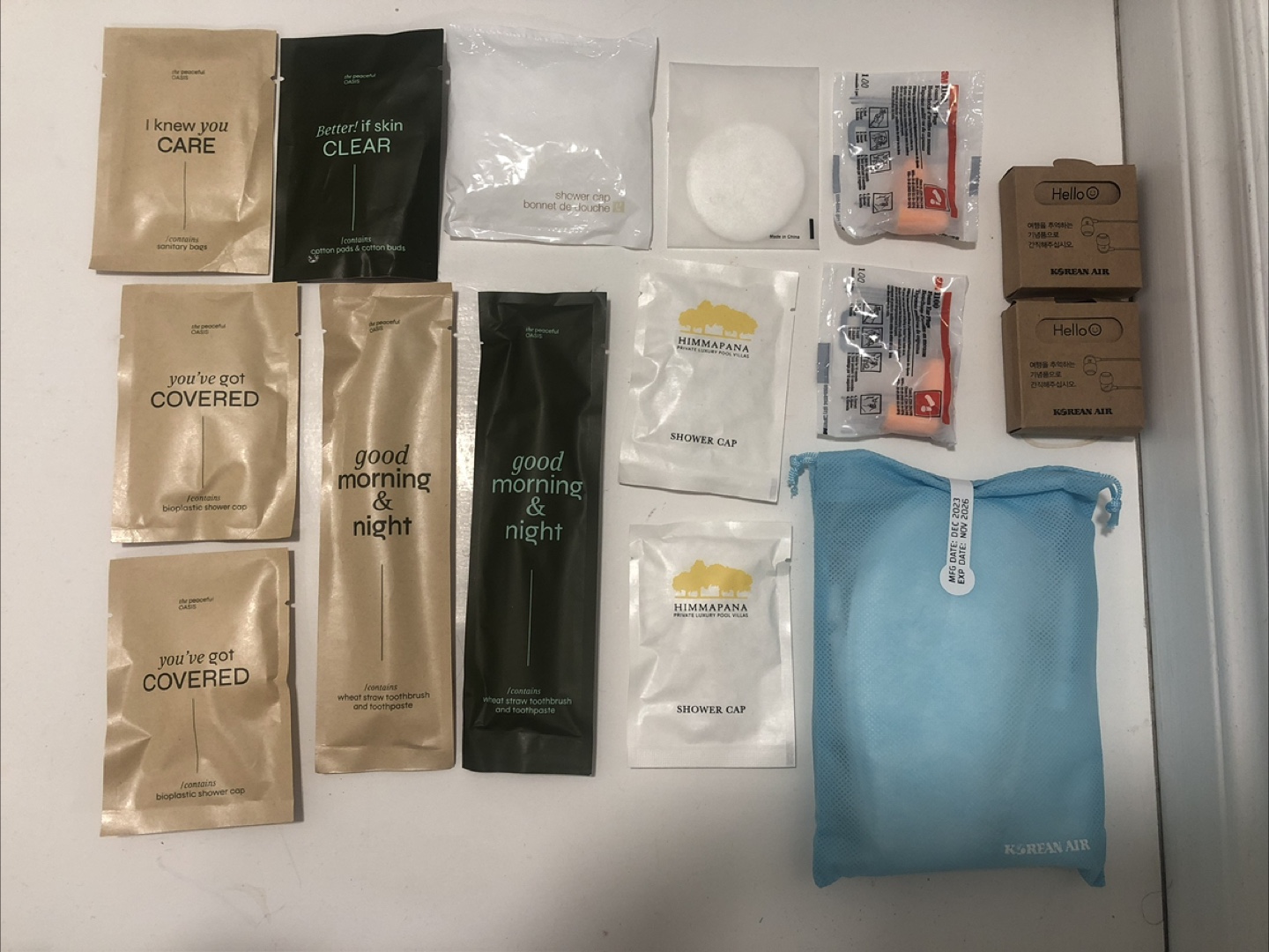 Brand New Lot of 15 Travel Amenity Kit Korean Air Headphones