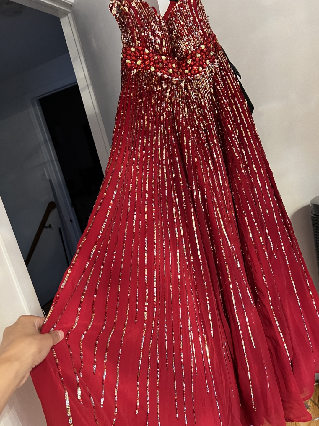 Red Sequin Embellished Prom Dress