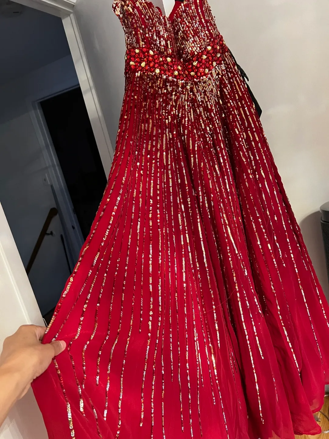 Red Sequin Embellished Prom Dress thumbnail