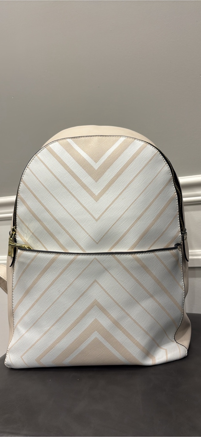 Beige & White Chevron Pattern Backpack