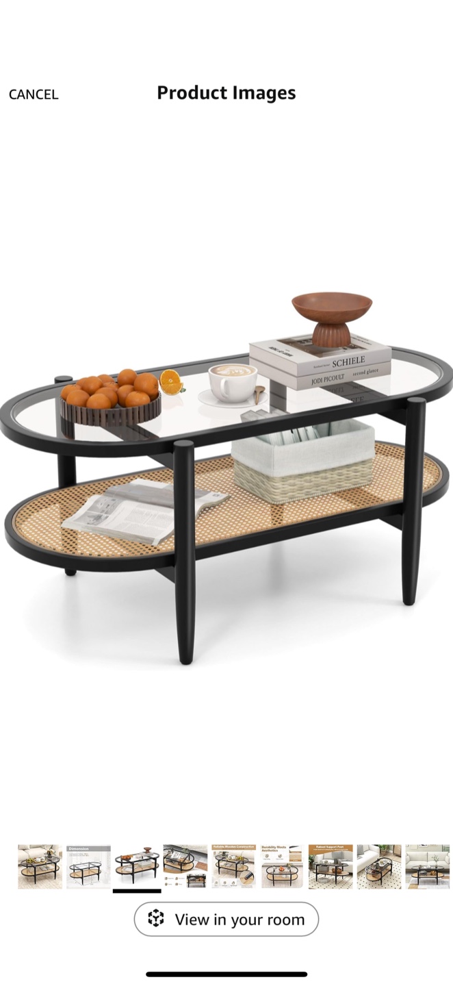 Glass & Rattan Coffee Table - photo 2