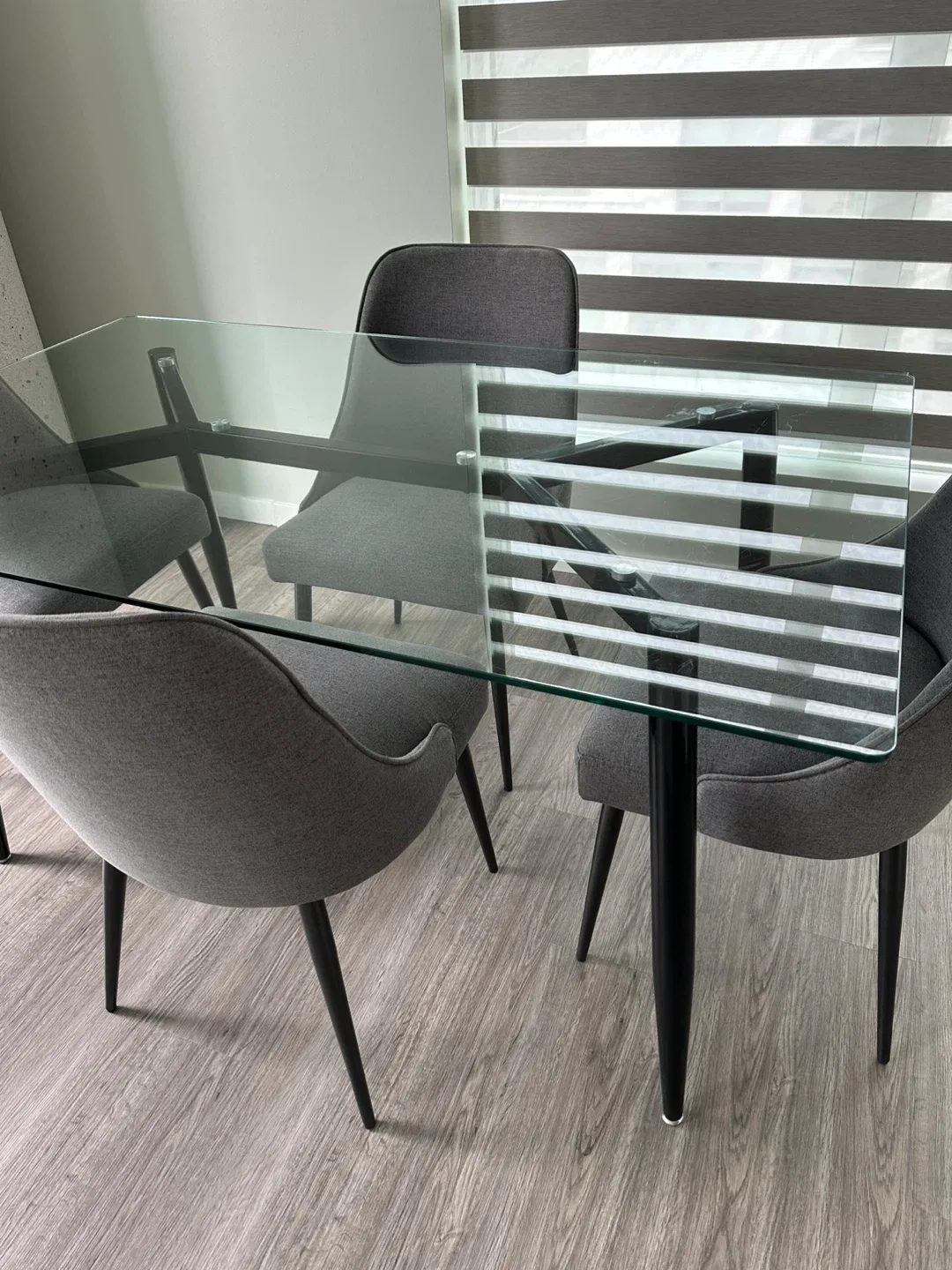 Grey Upholstered Dining Chairs (4) and table thumbnail