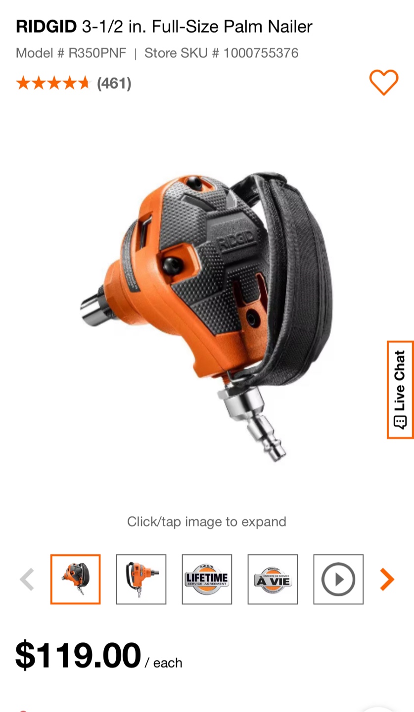 Ridgid R350PNF Palm Nailer3-1/2 in.(Tool Only)