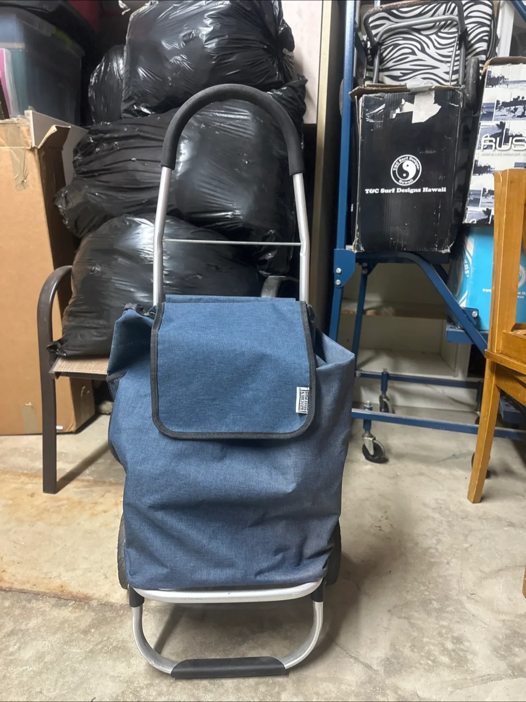 Kitchen Supreme Blue Rolling Shopping Cart thumbnail