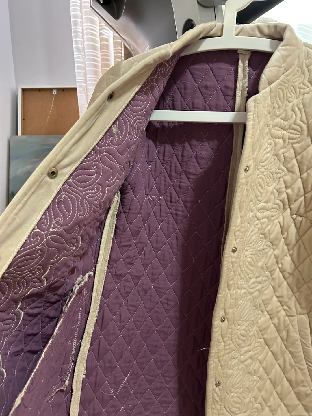 Velvet Quilted Beige Coat S, M image indicator(4)