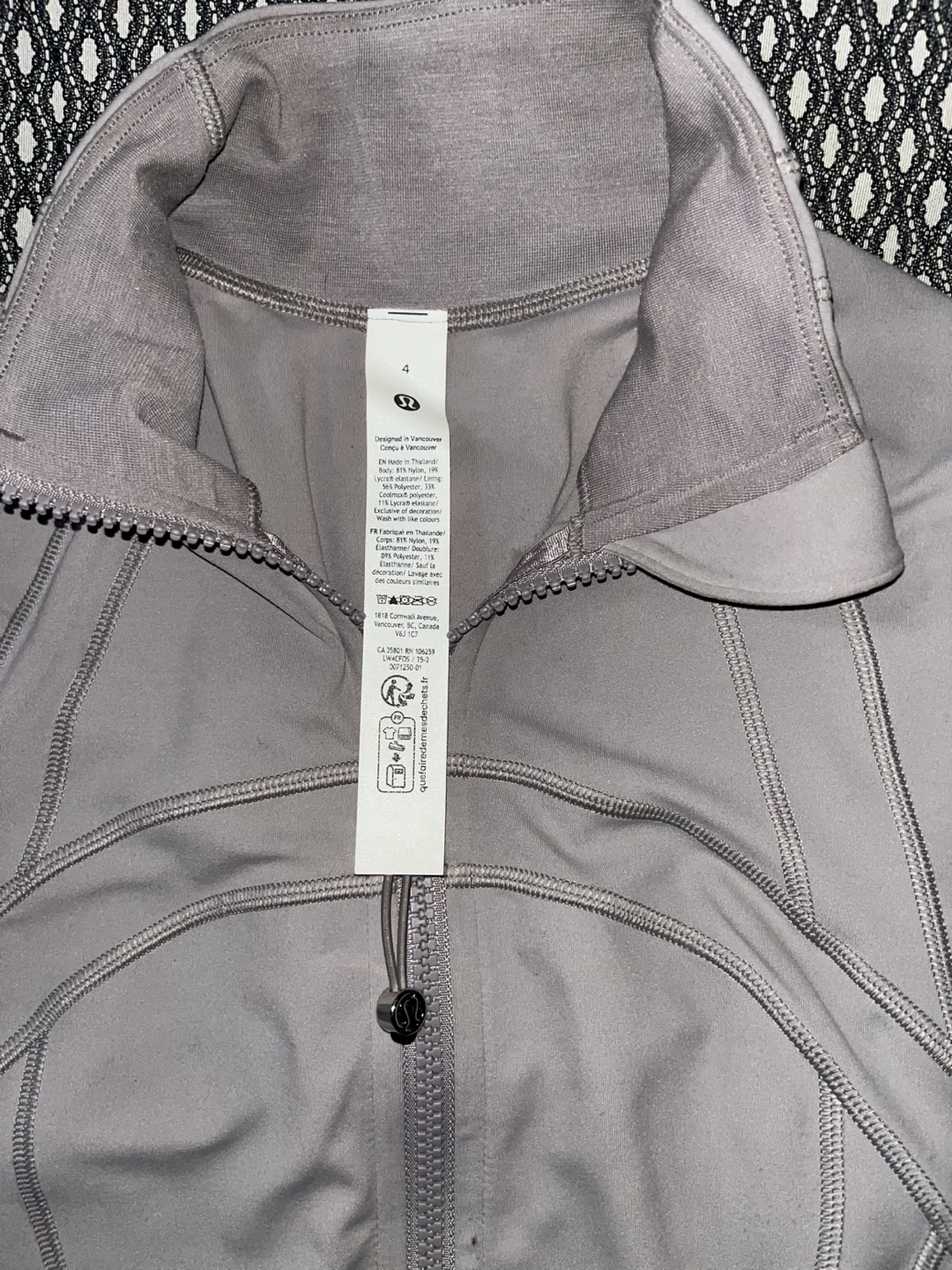 Luluemon Define Jacket - Mauve Grey (Size 4)
