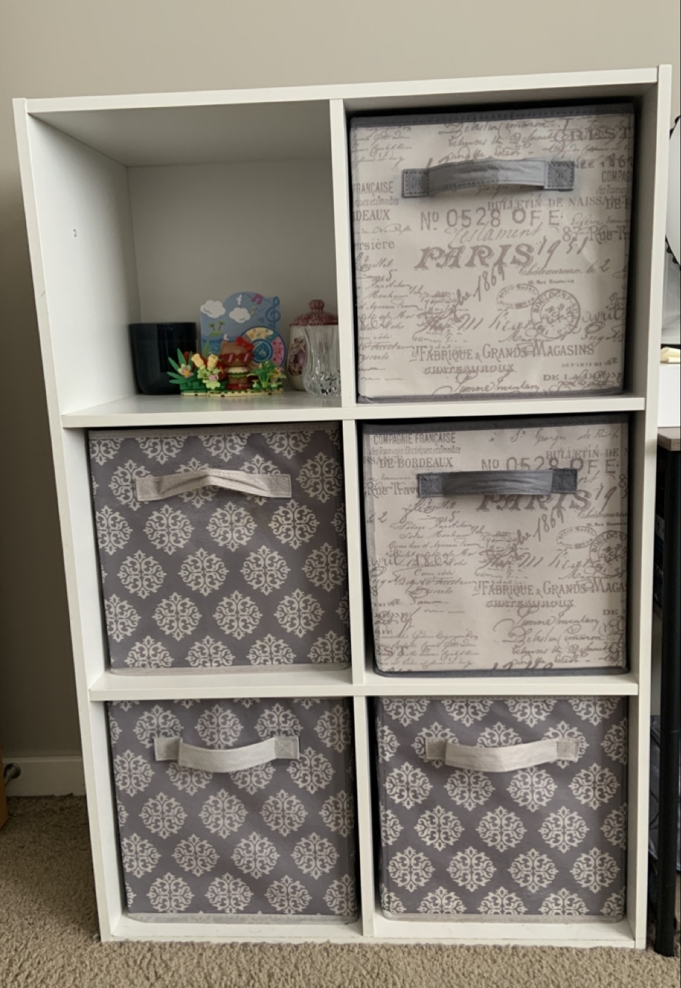 White 6-Cube Storage Shelf with Bins