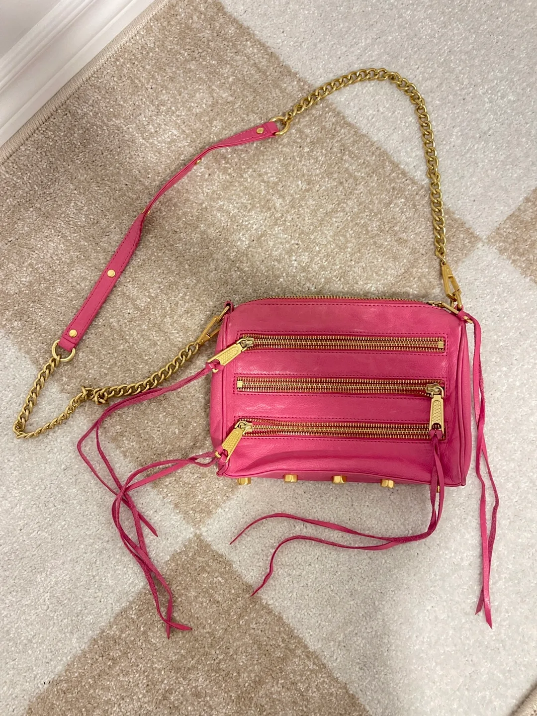 Rebecca Minkoff 3-Zip Pink Leather Crossbody Bag thumbnail