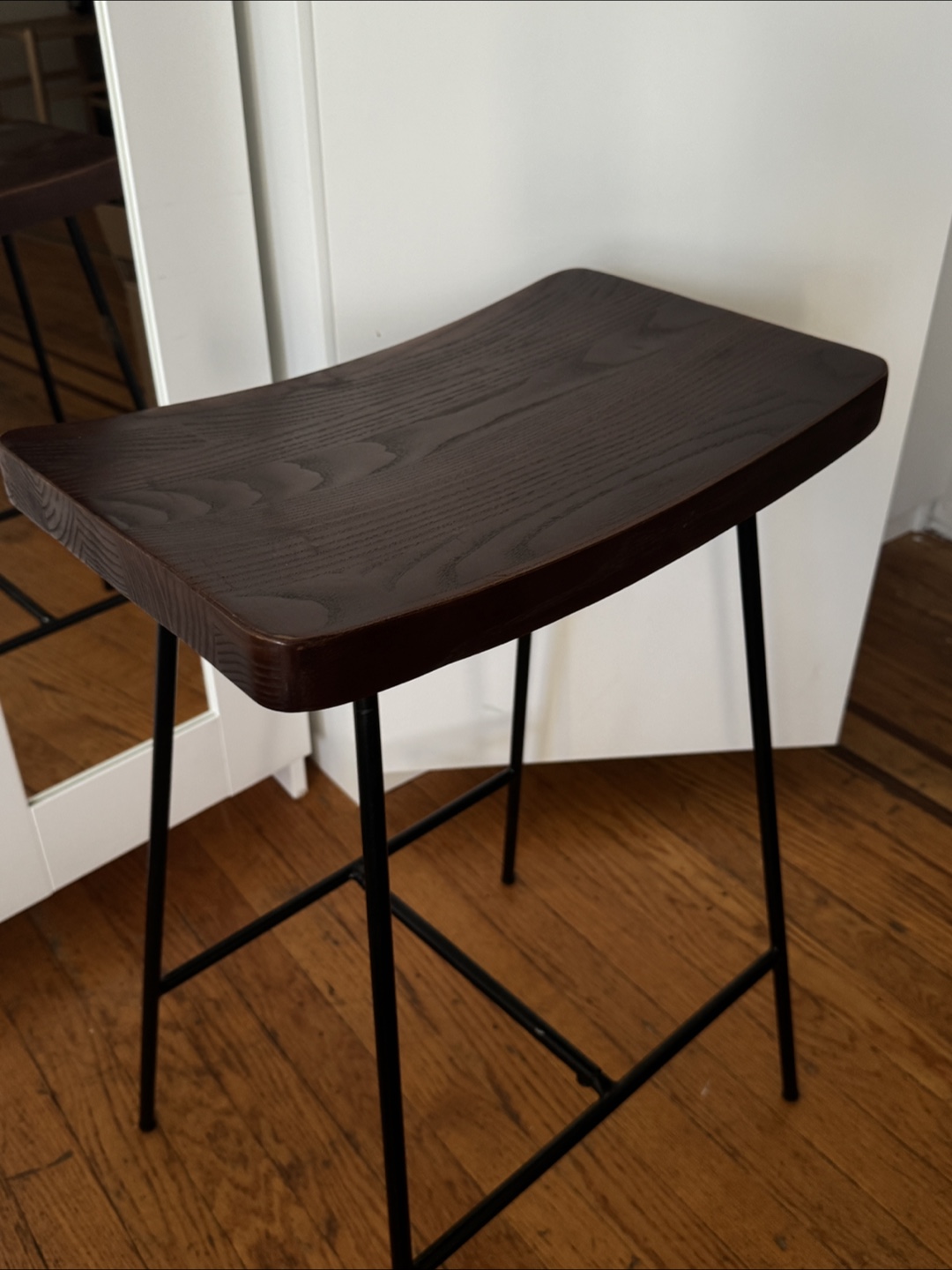 Bar Stool with Dark Wood Seat - Pair of 3 - photo 2