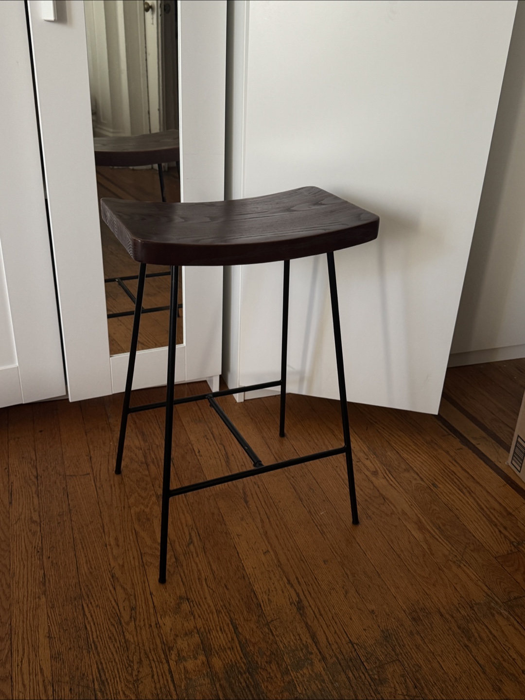 Bar Stool with Dark Wood Seat - Pair of 3