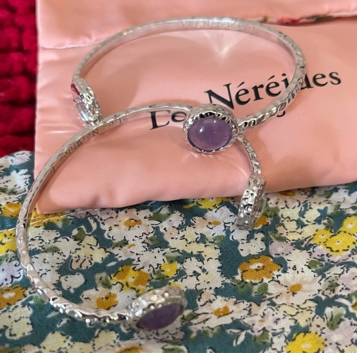 🇫🇷Les Nereides Adjustable Bangle- Silver and Amethyst- NWOT thumbnail
