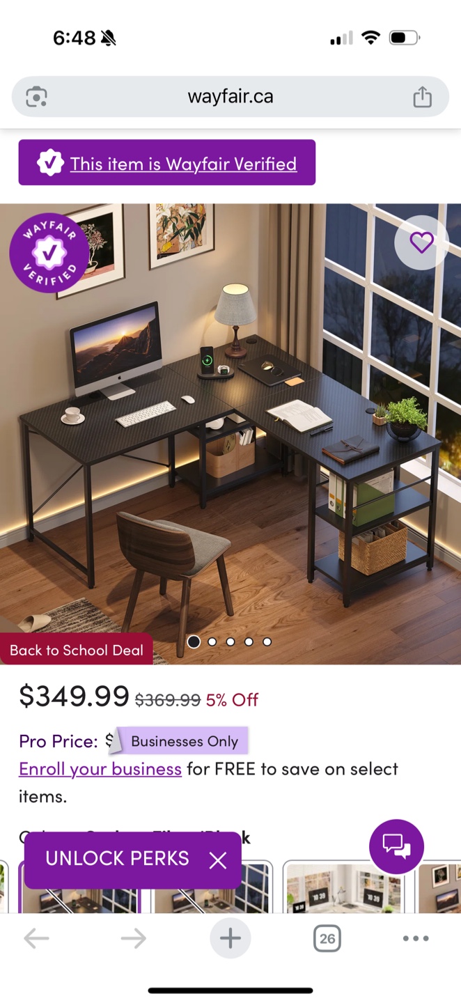 Wayfair L-Shaped Corner Desk - Black - photo 3