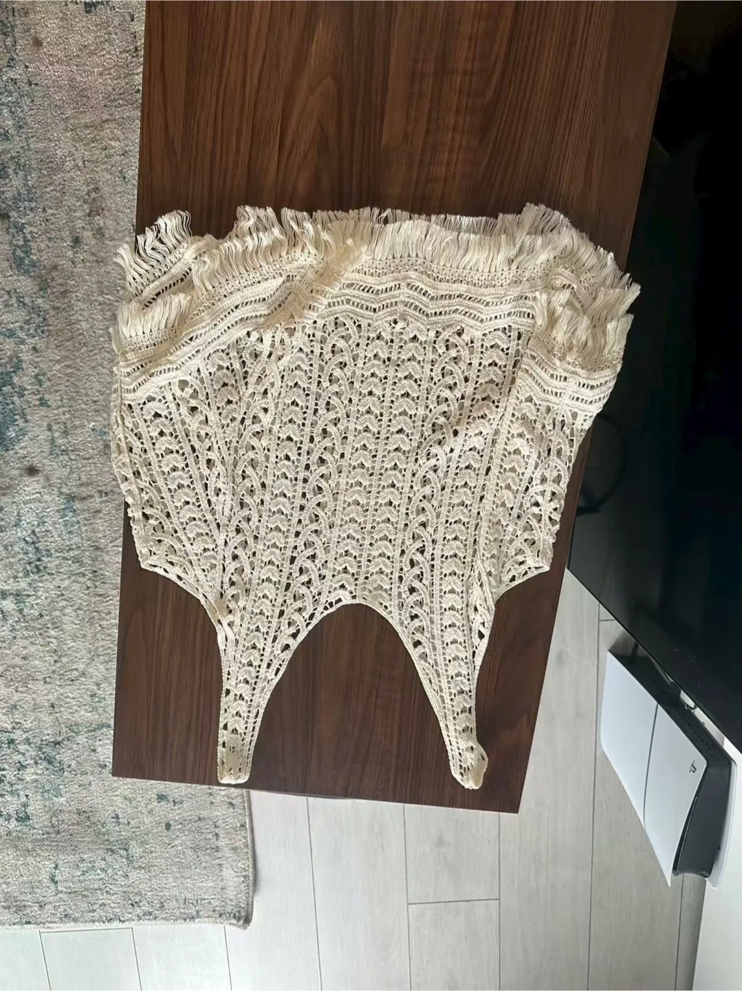 Crochet Fringe Top - Cream Colour thumbnail