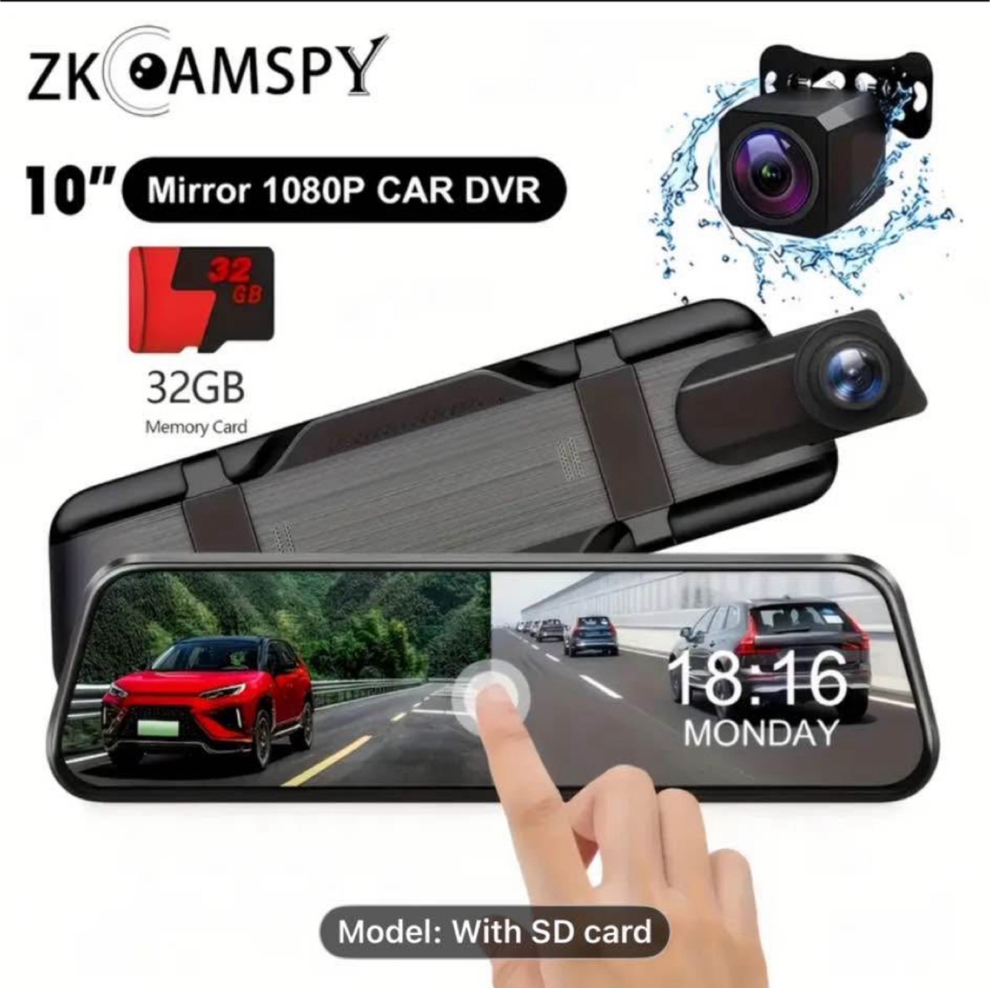 1080P Front and 720P Rear Camera Mirror DVR