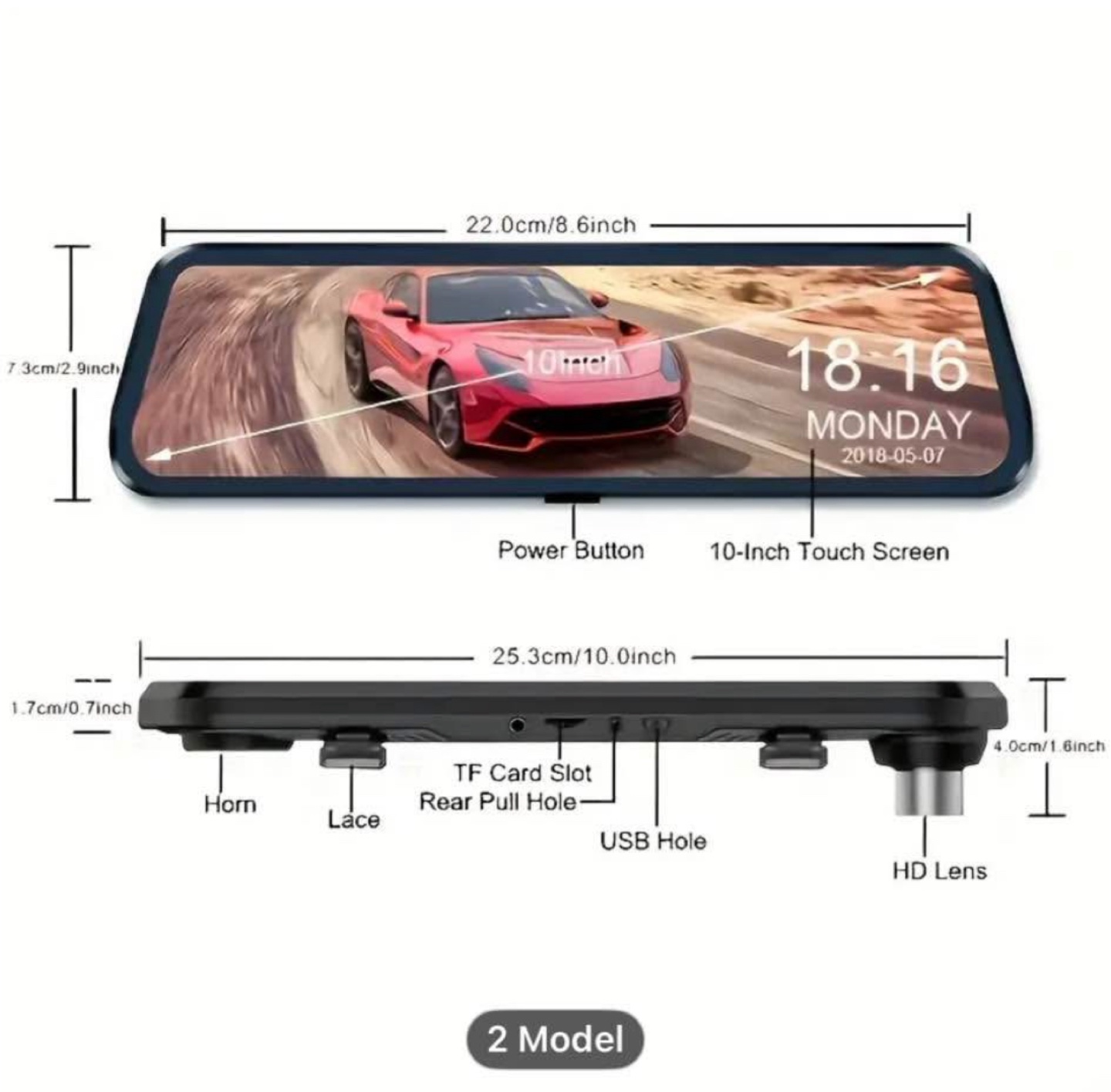 1080P Front and 720P Rear Camera Mirror DVR - photo 3