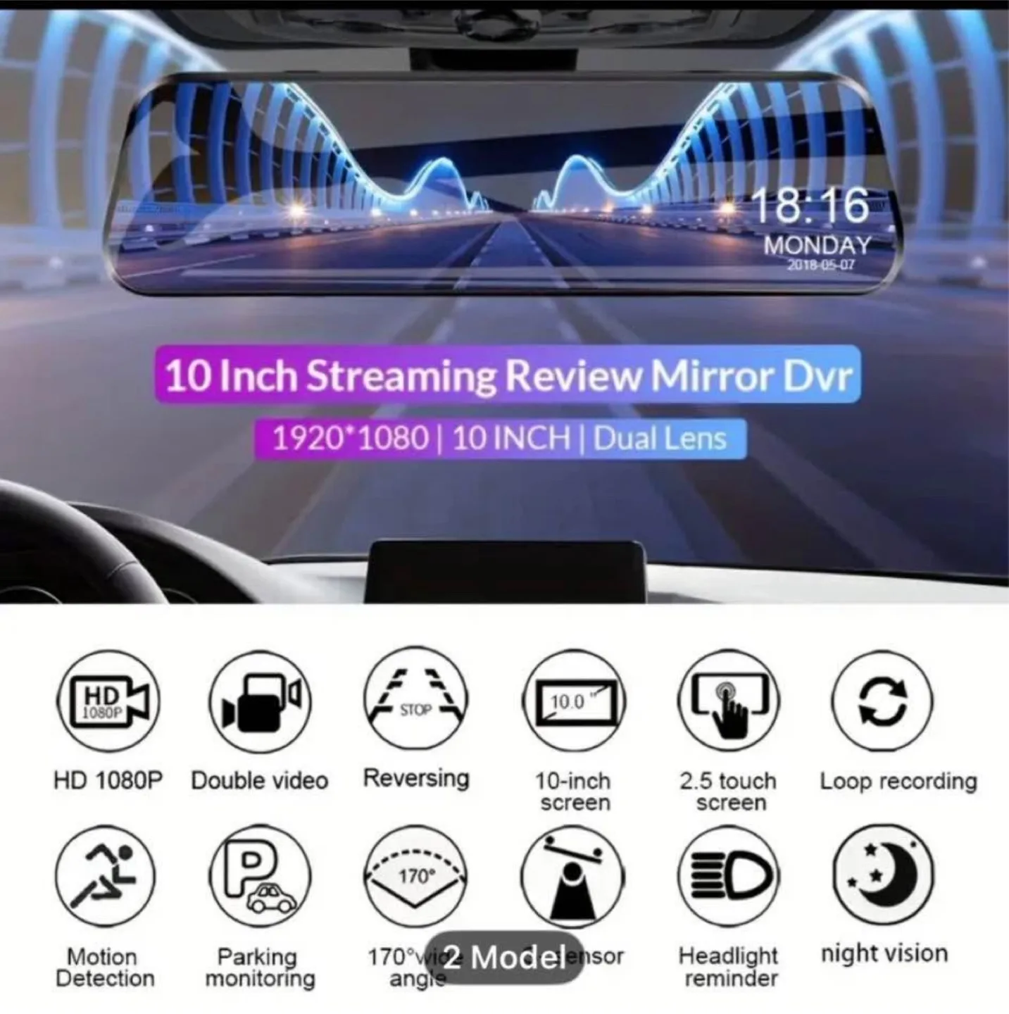 1080P Front and 720P Rear Camera Mirror DVR image indicator(5)