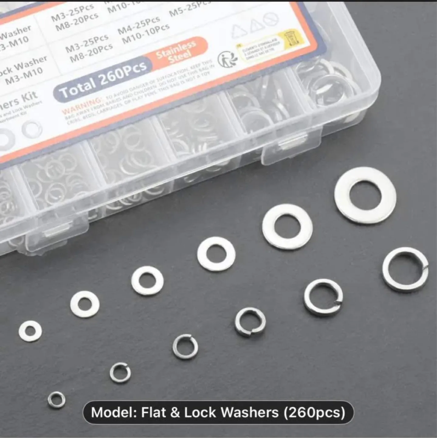 SANJODS Stainless Steel Lock and Flat Washer Assortment Kit image indicator(3)