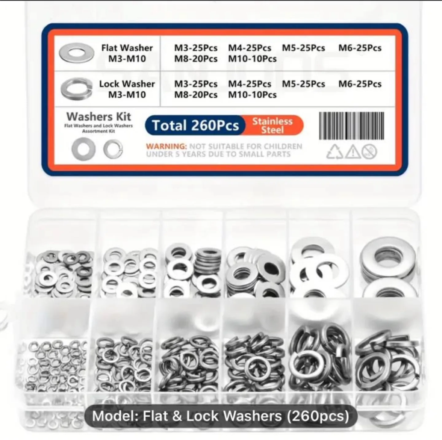 SANJODS Stainless Steel Lock and Flat Washer Assortment Kit image indicator(6)