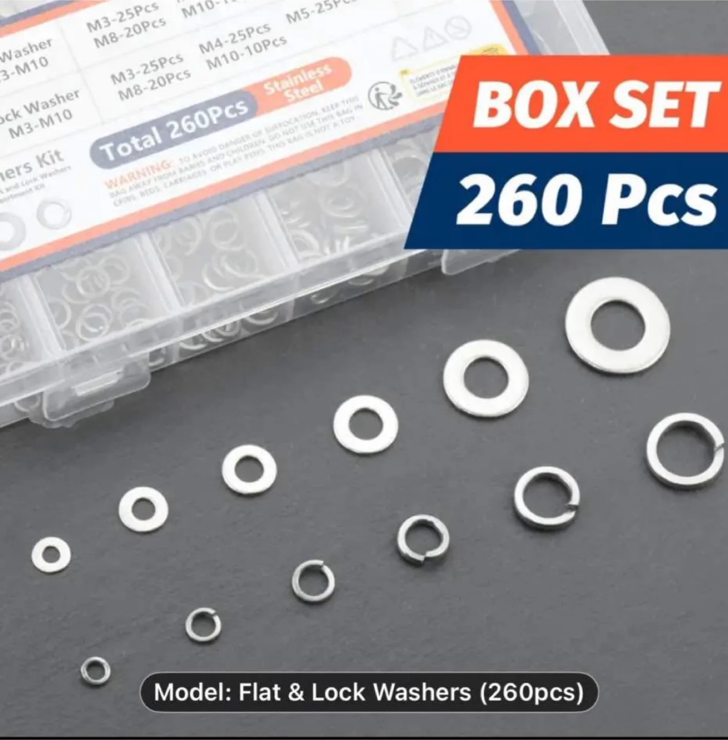 SANJODS Stainless Steel Lock and Flat Washer Assortment Kit image indicator(4)