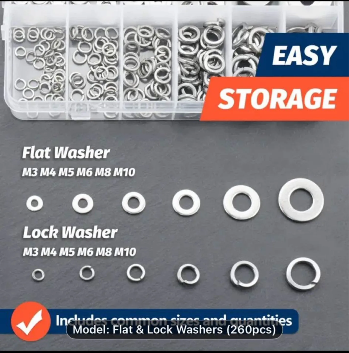 SANJODS Stainless Steel Lock and Flat Washer Assortment Kit image indicator(2)