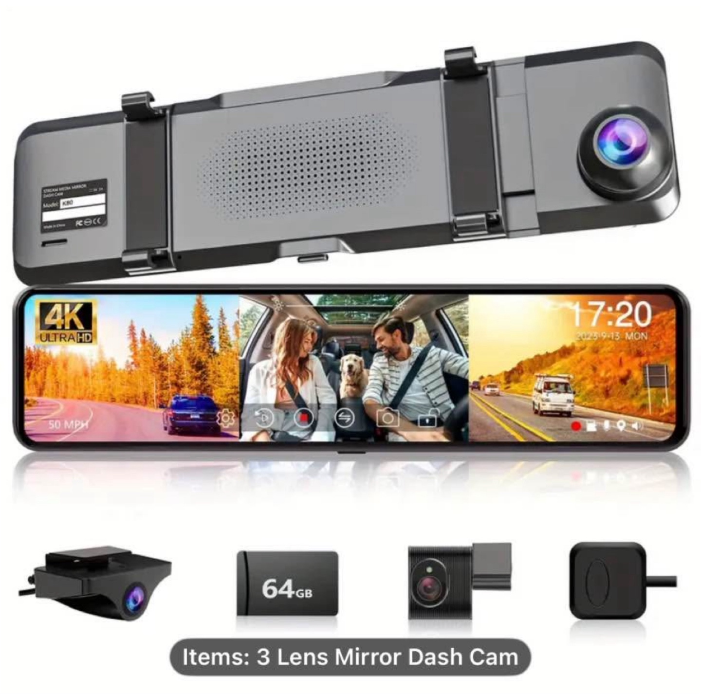 3-Channel 11" Touch Screen Mirror Dash Cam for Cars & Trucks - photo 5