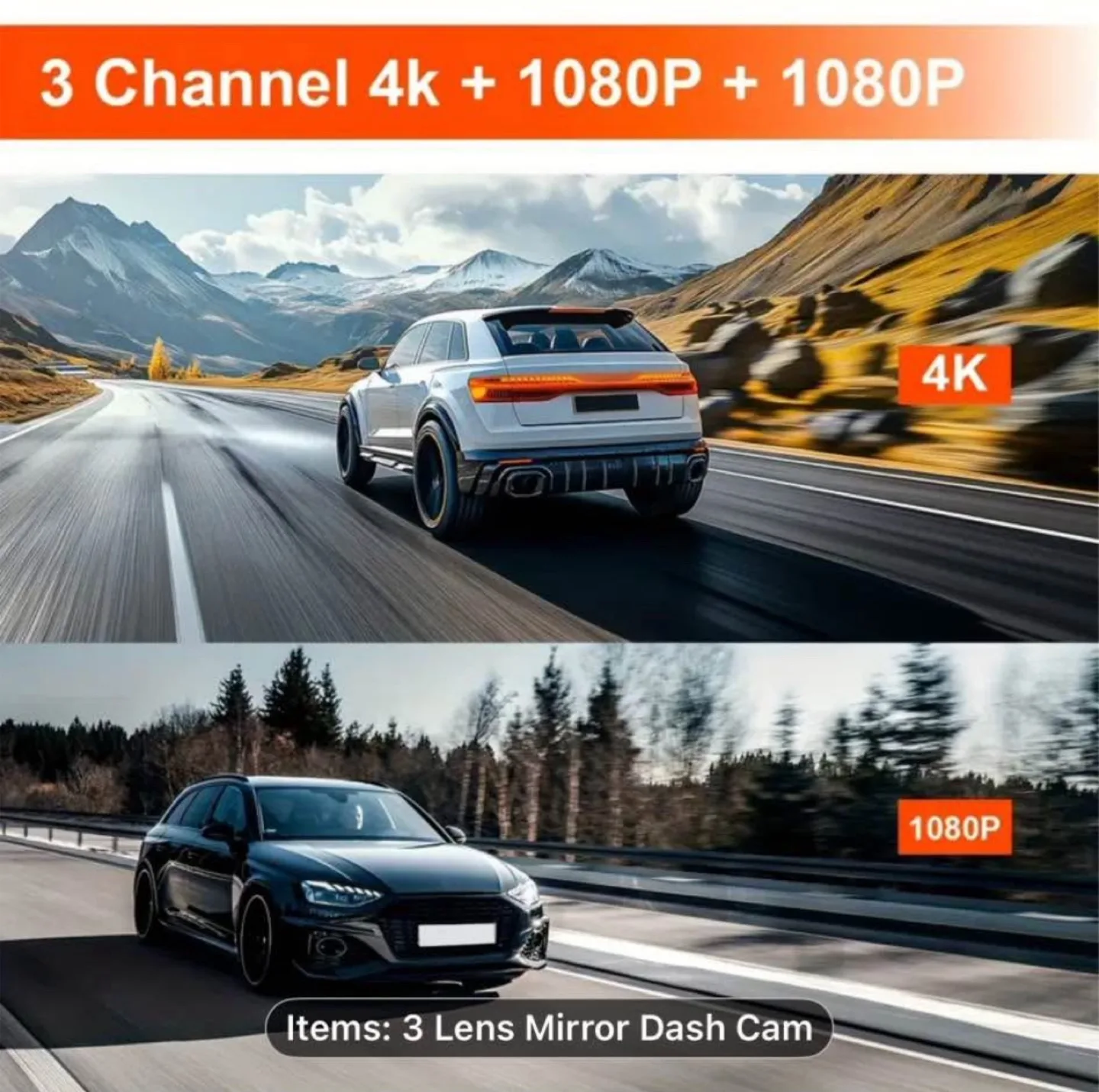 3-Channel 11" Touch Screen Mirror Dash Cam for Cars & Trucks image indicator(3)