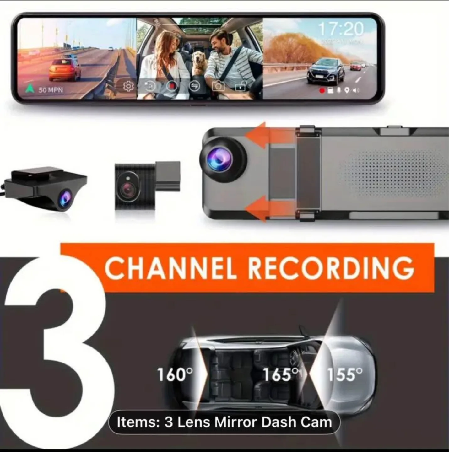 3-Channel 11" Touch Screen Mirror Dash Cam for Cars & Trucks image indicator(7)