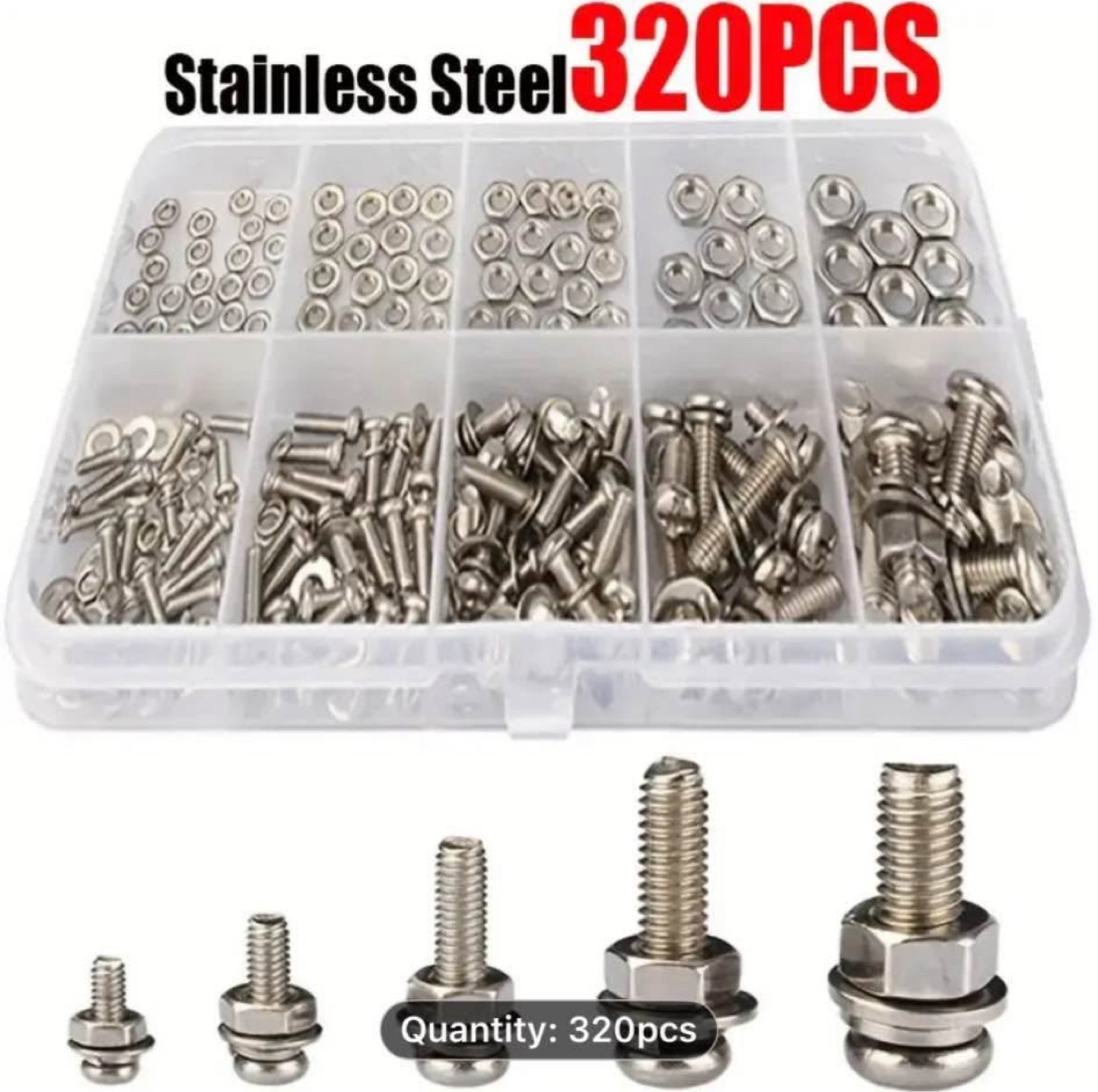 Set of 320pcs stainless steel hex nuts and bolt sets