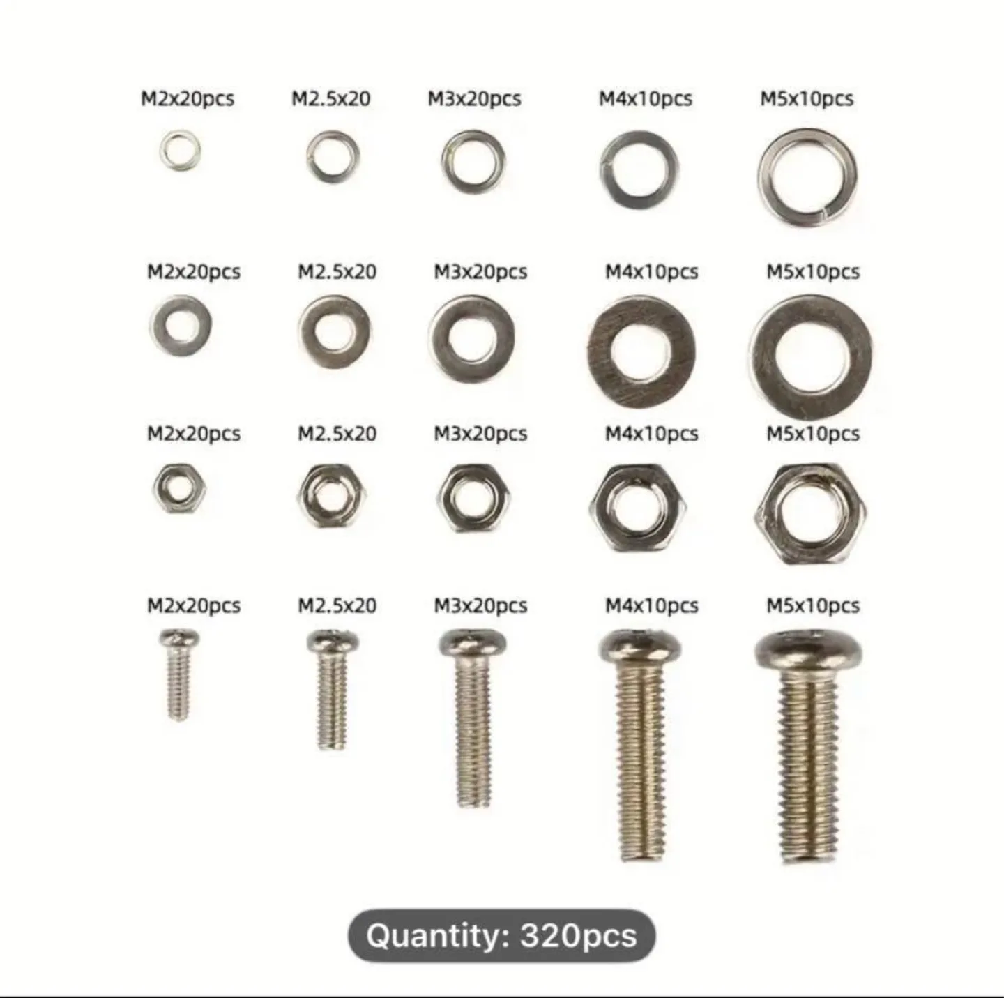 Set of 320pcs stainless steel hex nuts and bolt sets image indicator(7)