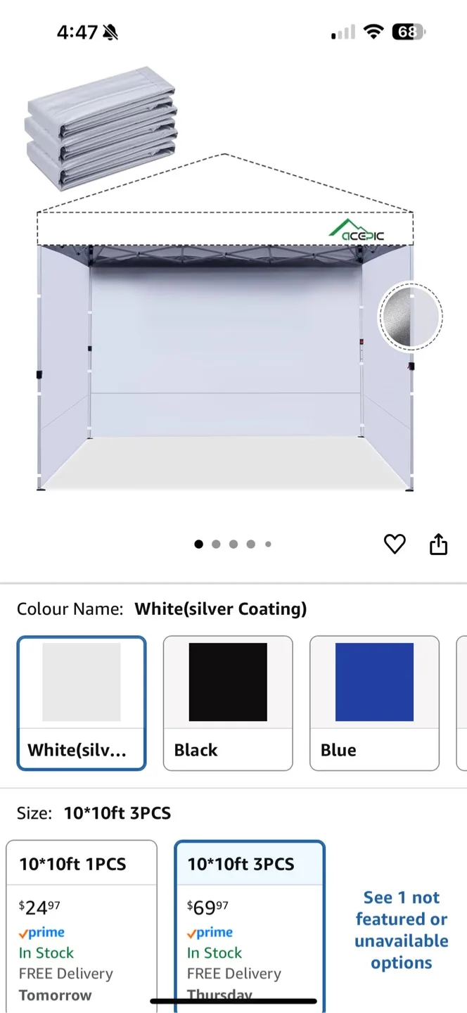 ACEPIC Instant Canopy Tent Side Wall Set - Silver Gray image indicator(2)