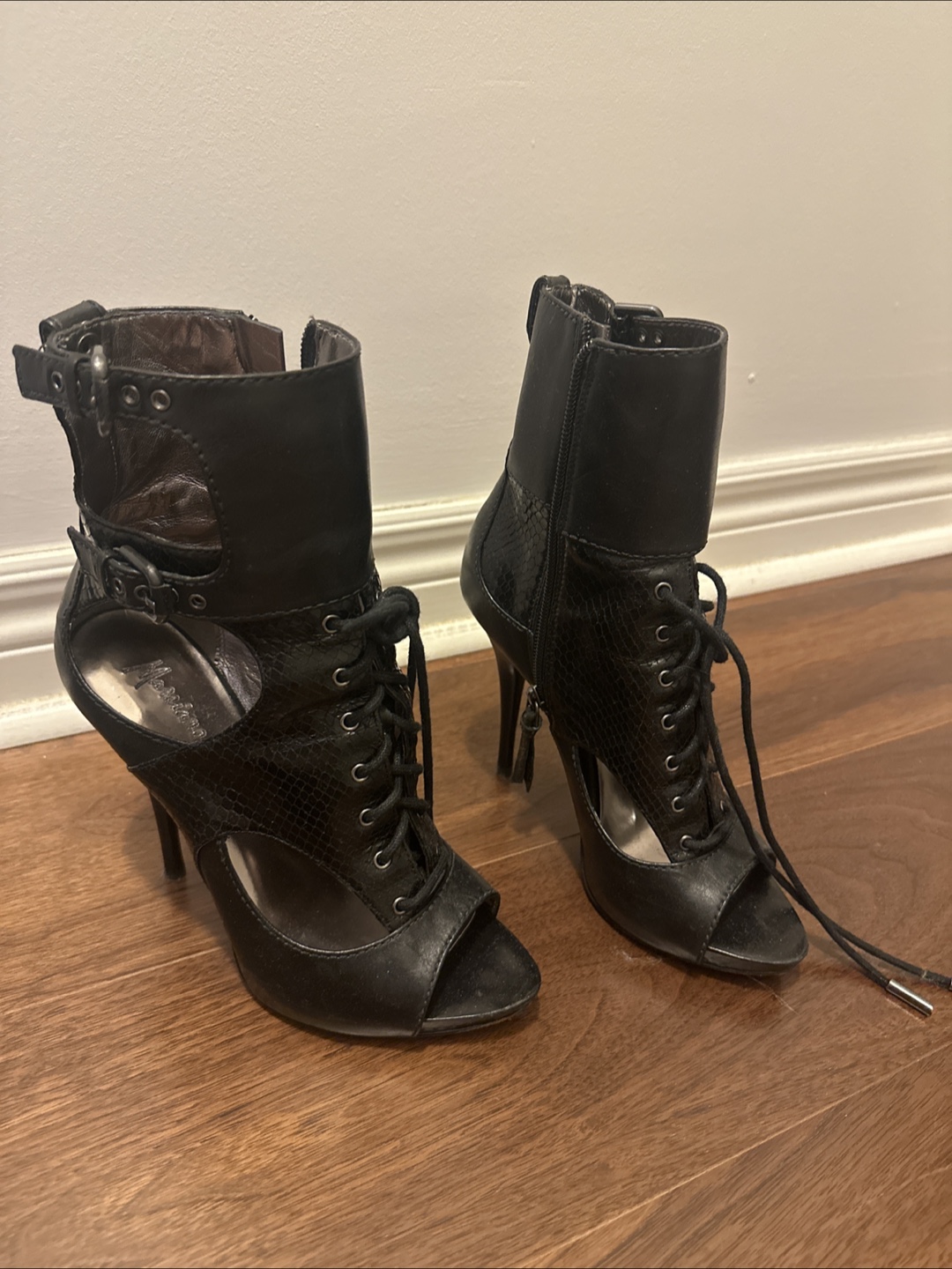 Marciano Black Lace-Up Heels