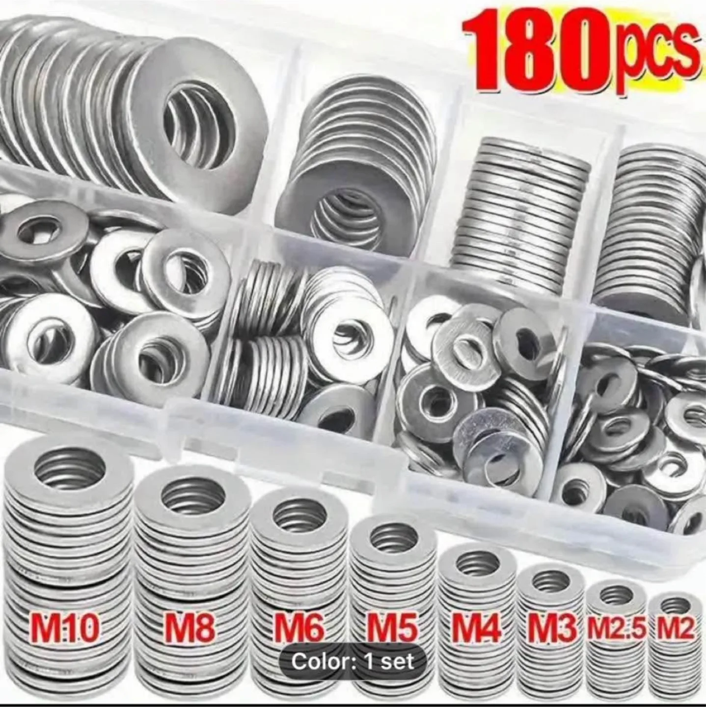 180pcs 304 Stainless Steel Washer Set image indicator(6)