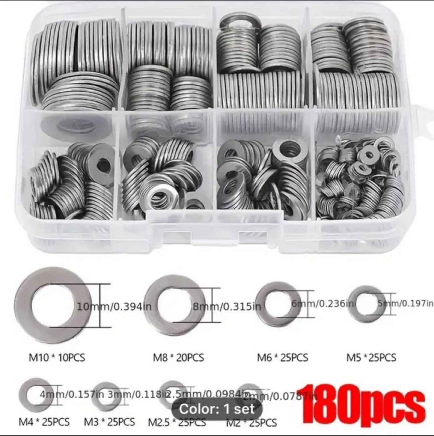 180pcs 304 Stainless Steel Washer Set image indicator(7)