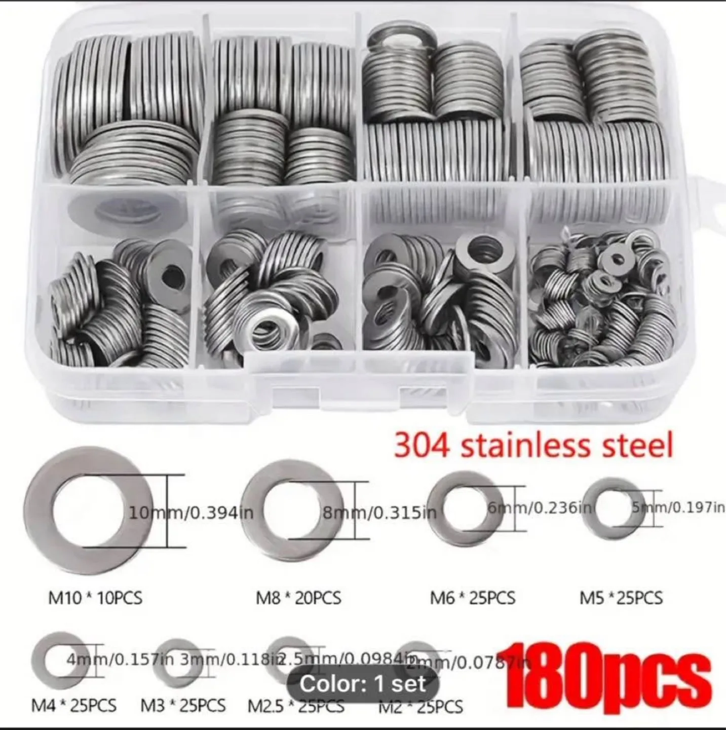 180pcs 304 Stainless Steel Washer Set image indicator(5)