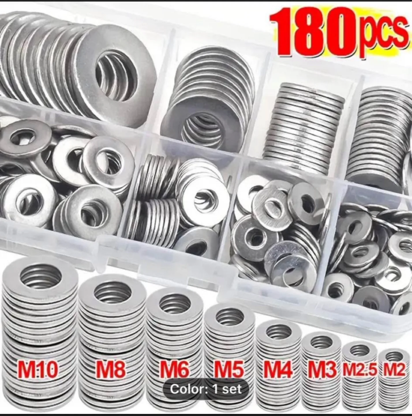 180pcs 304 Stainless Steel Washer Set image indicator(8)