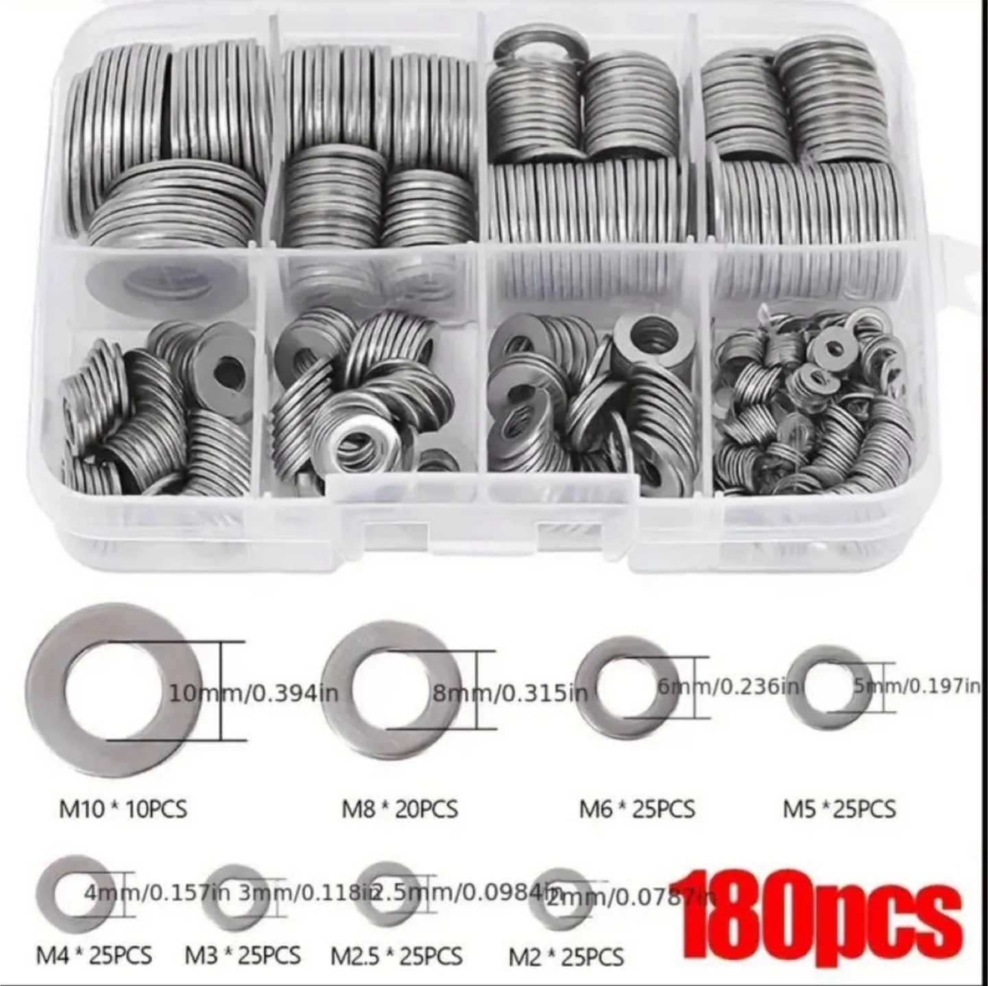 180pcs 304 Stainless Steel Washer Set image indicator(10)