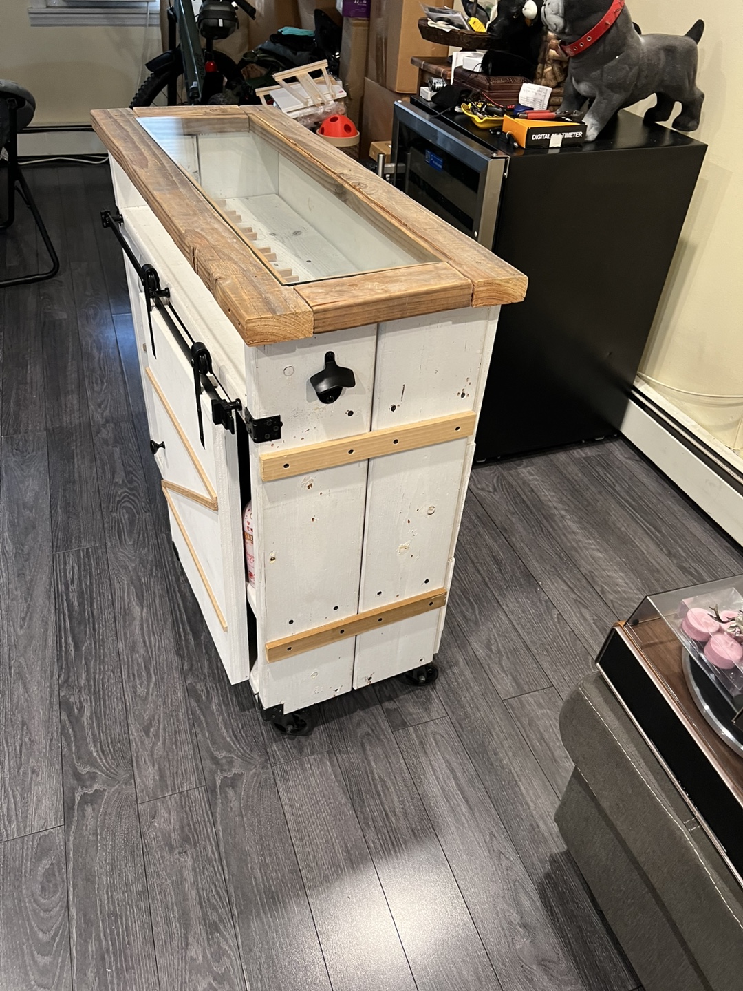 Rustic White Bar Cabinet with Sliding Door - photo 5