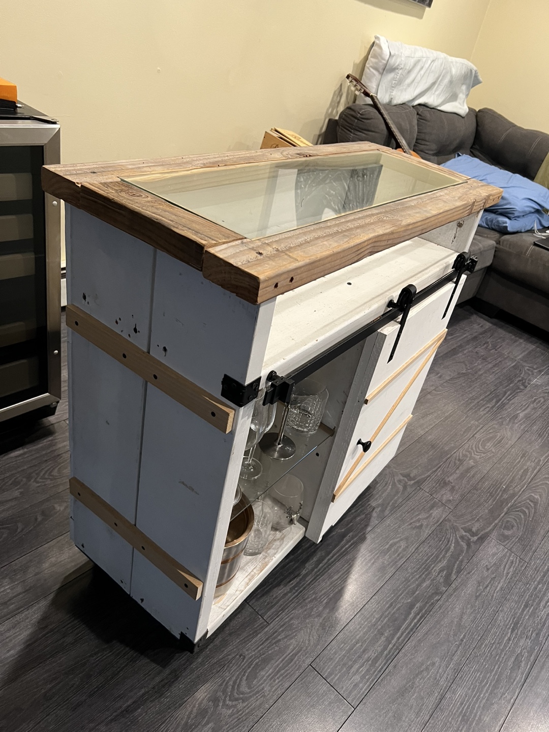 Rustic White Bar Cabinet with Sliding Door - photo 3
